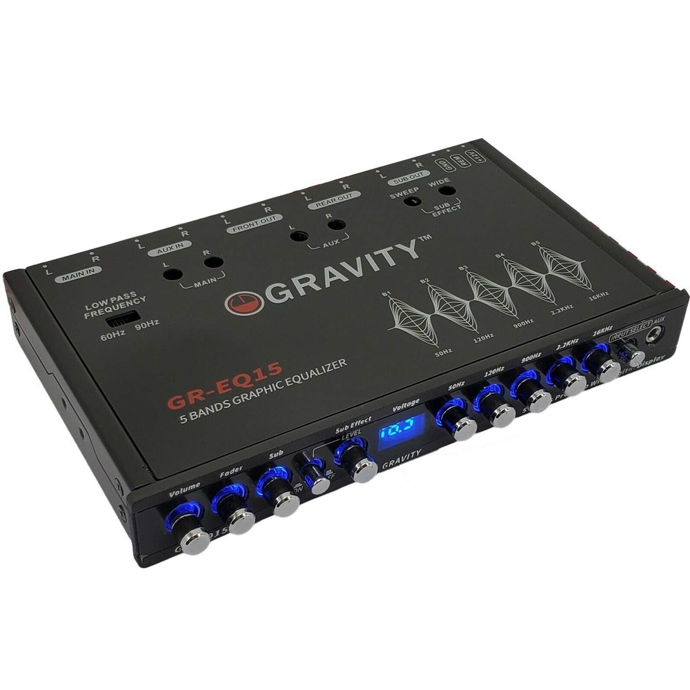 Gravity EQ15 1/2 Din Five Equalization Bands Car Audio Equalizer EQ Front, Re...