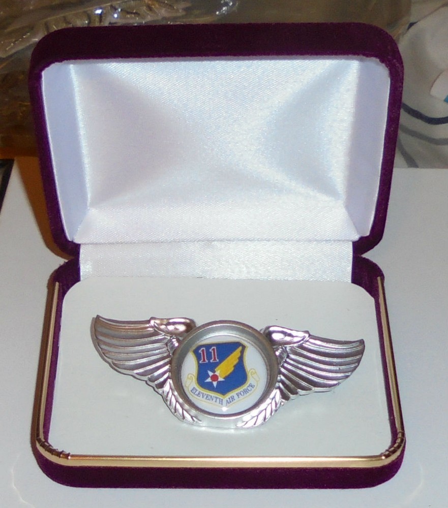 11 Air Force Pacific Alaska Command Bomber Fighter Pilot Crew Wing Jacket Pin US