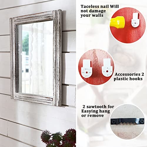 Wall Mirror with Wood Framed Rustic Mirrors for 16"L x 12"W A-rustic White