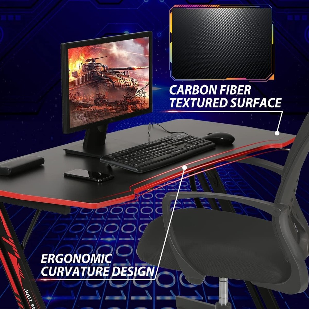 Gaming Desk 47 Inch Z-Shaped Computer Desk Modern Ergonomic PC Computer Table Ho
