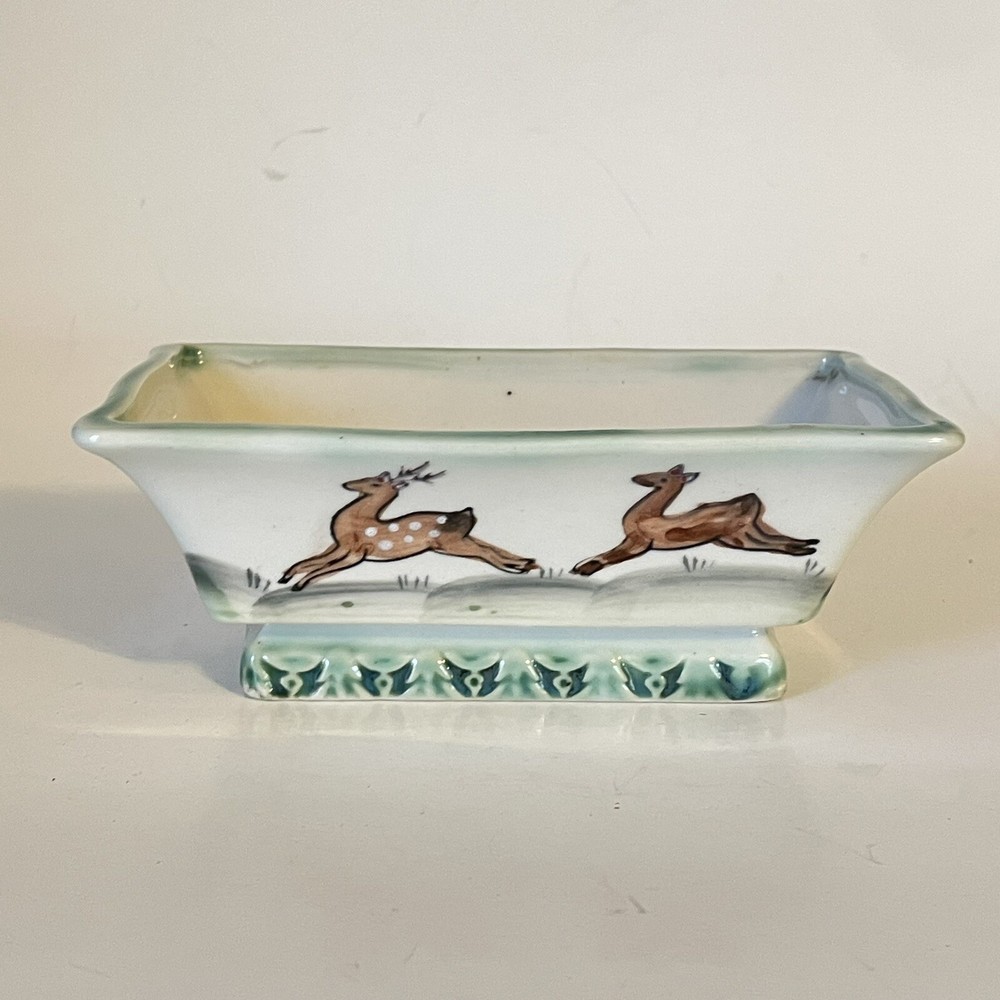 Vintage Rectangular Planter Painted Deer 5.75"x3.5" Japan Retro MCM