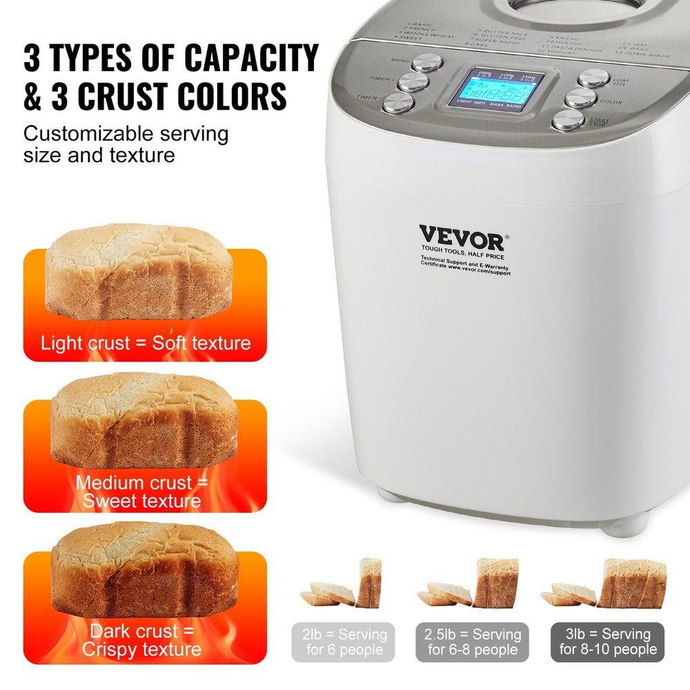 Bread Maker, 15-in-1 3LB Dough Machine, Nonstick Ceramic Pan Automatic Breadmake