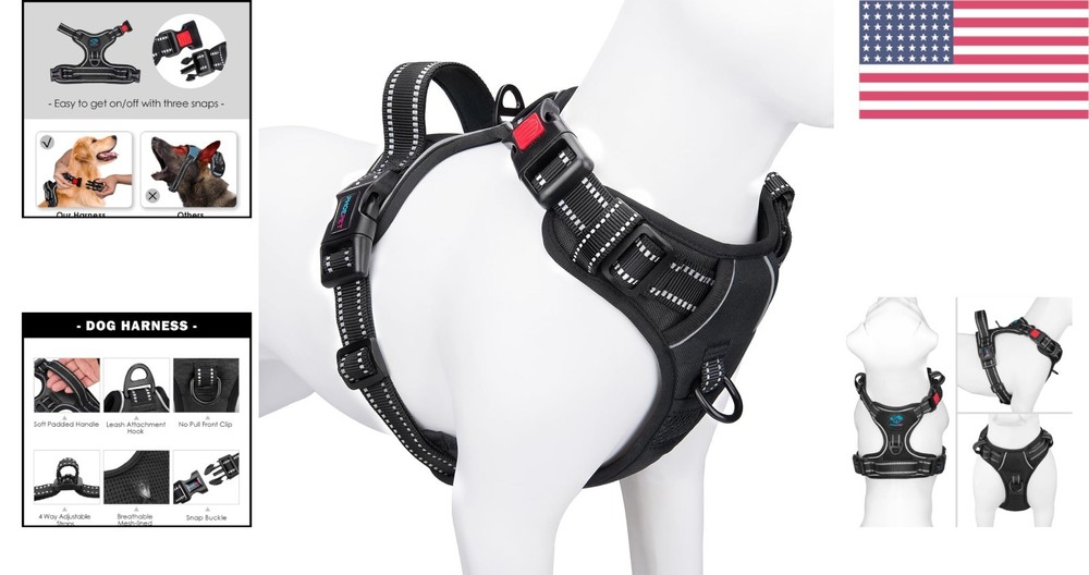 Comfortable No-Pull Dog Harness with Reflective Material & Handle - Small, Black