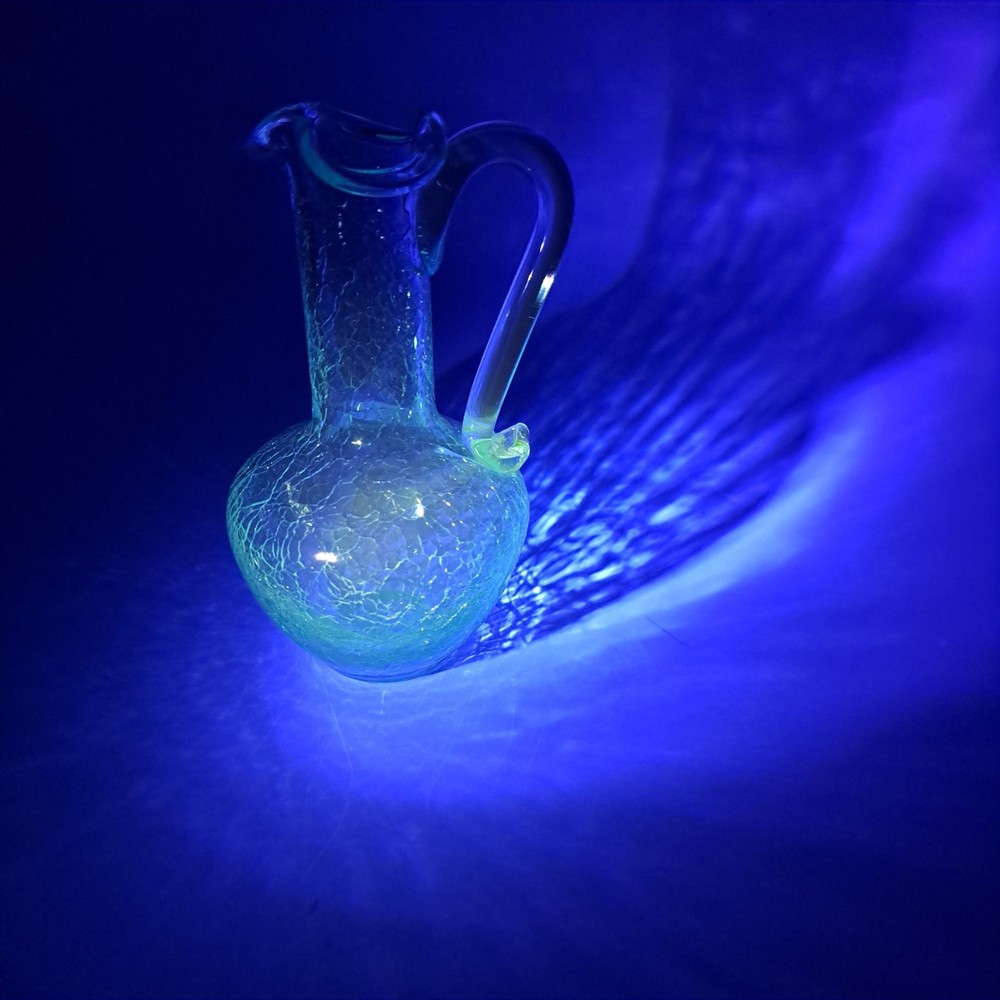 Vintage Blue Crackle Glass Pitcher With Applied Handle