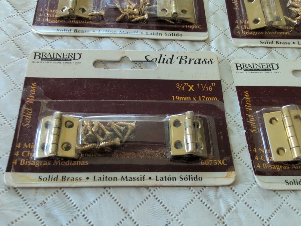 Brainerd's Solid Brass Hinges, 4 Brand New, Unopened Packages Assorted Sizes