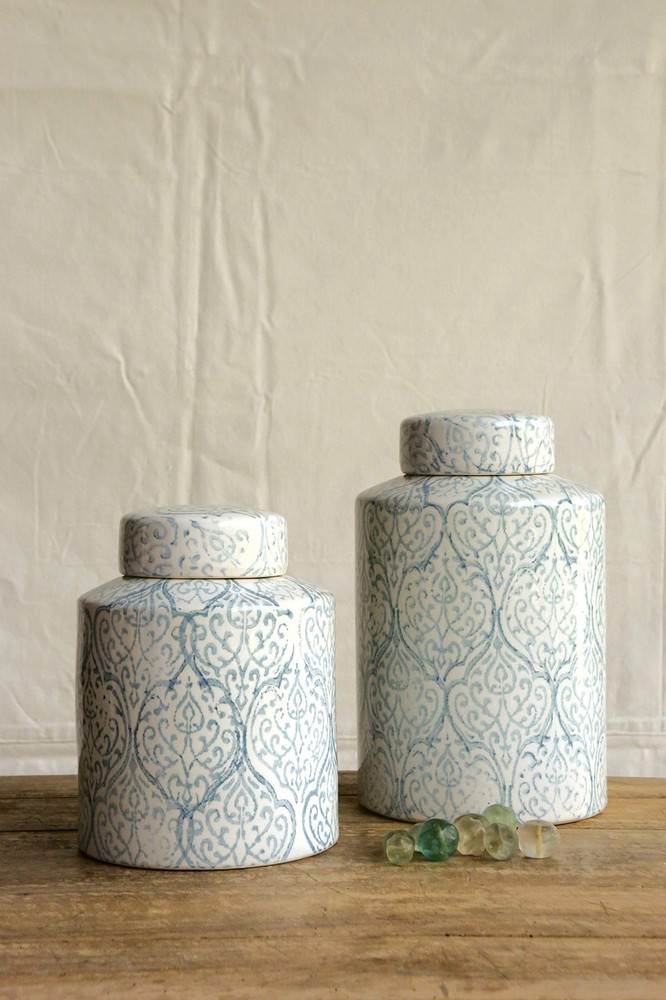 Blue & White Decorative Ginger Jar with Lid