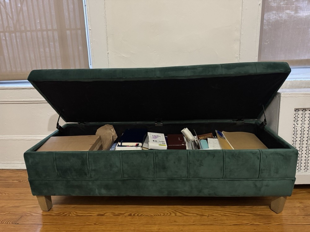 Beautiful Green Suede Ottoman Bench
