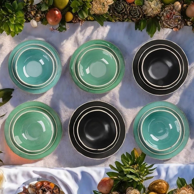 Handcrafted 12-Piece Stoneware Dinnerware Set Service 4 Unique Durable Design US