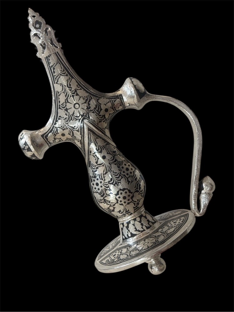 Hand Crafted Mughal Silver inlaid Iron Sword Talwar Handle
