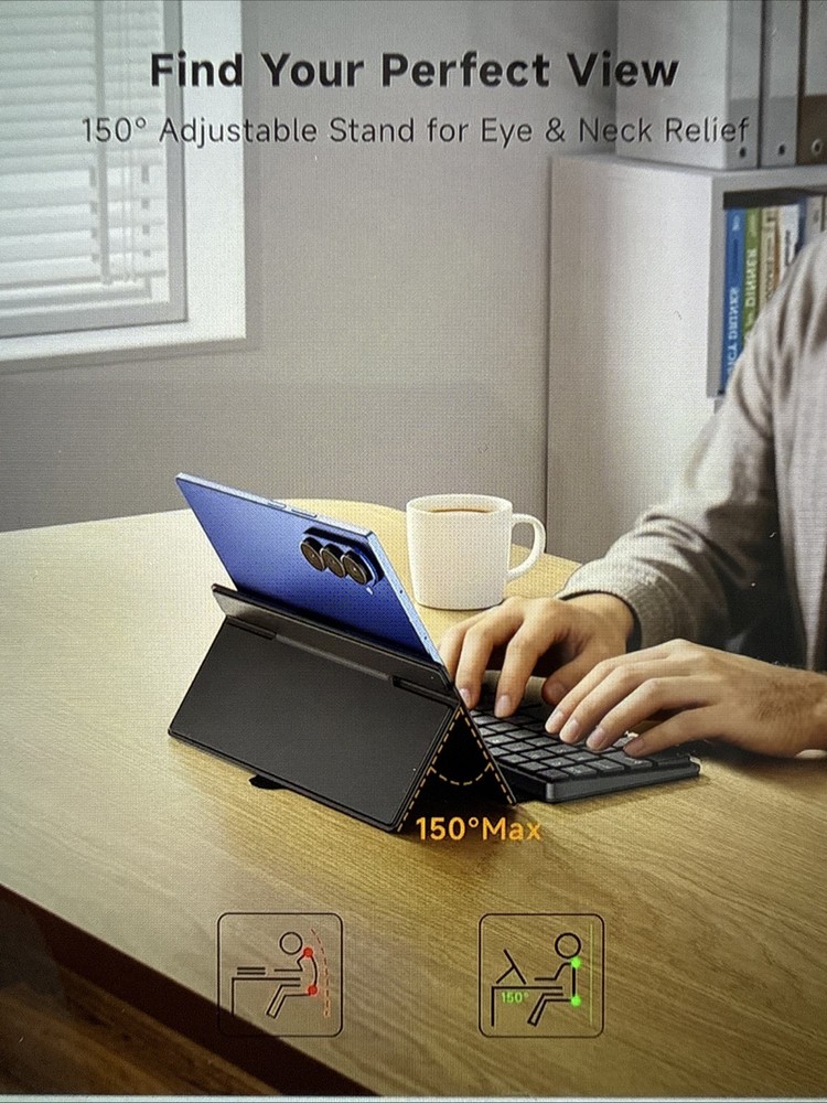 Ultra-Compact Keyboard & Mouse, Android/iOS, Dual-Bluetooth, Kickstand, Leather