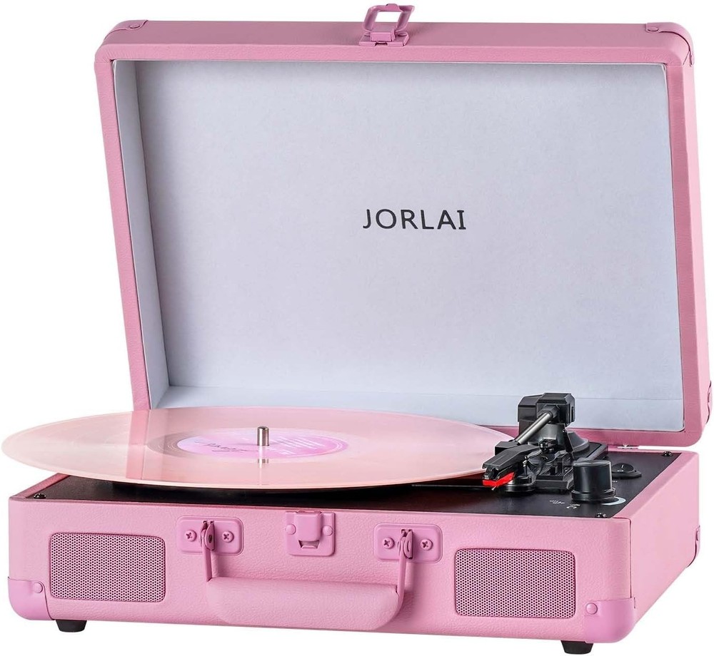 Rechargeable Battery Vintage Suitcase Record Player with Bluetooth Connectivity