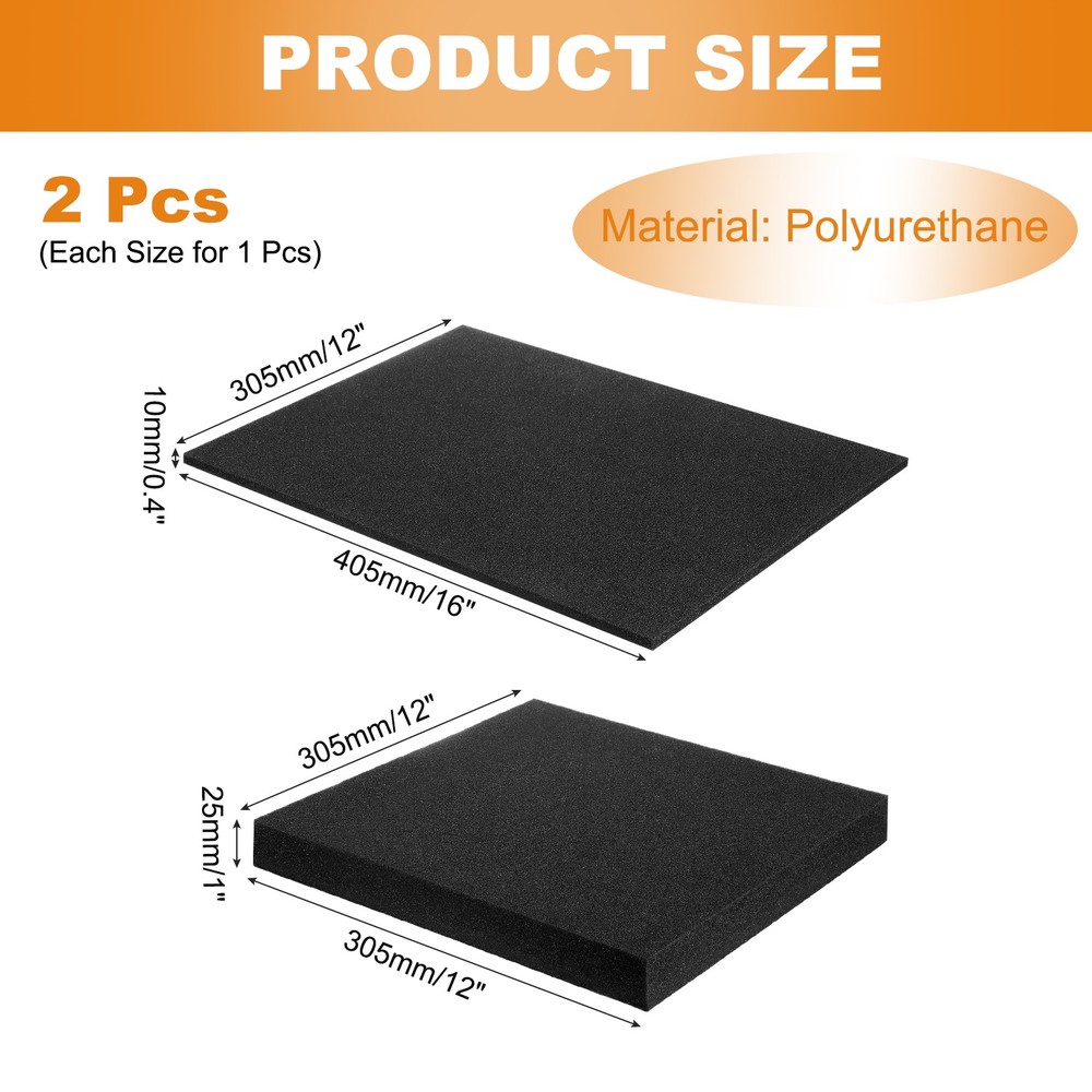 Polyurethane inserts 12x12x1 & 16x12x0.4cm black, 2pcs