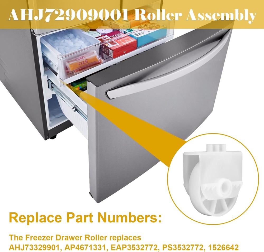 2 pcs AHJ72909001 Refrigerator Freezer Drawer Roller Replacement for...