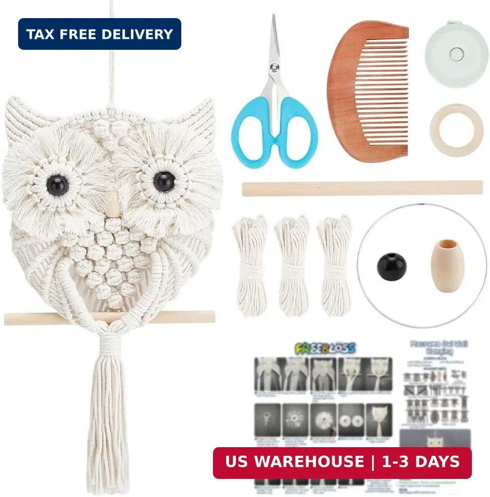 FREEBLOSS Macrame Owl Kit for Beginners Macrame Wall Hanging Kit DIY Macrame Kit