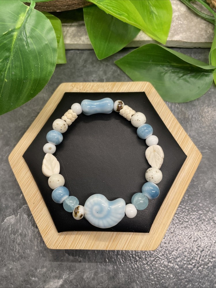 Handmade Ceramic Bead Beaded Stackable 6.5” Plus Stretch Bracelet New B337