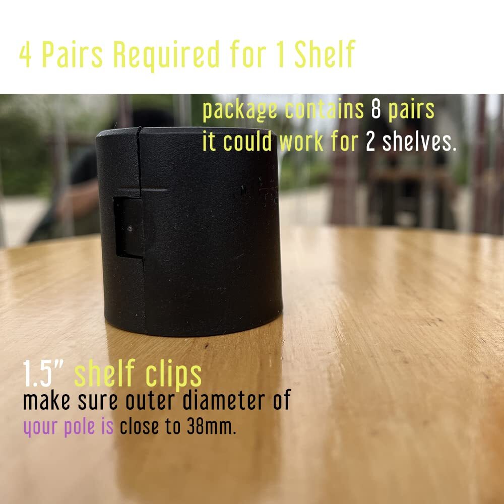 8 Pair 2 Set Shelf Pole Lock Clips Solid Plastic 38mm Wire Shelf Replacement ...