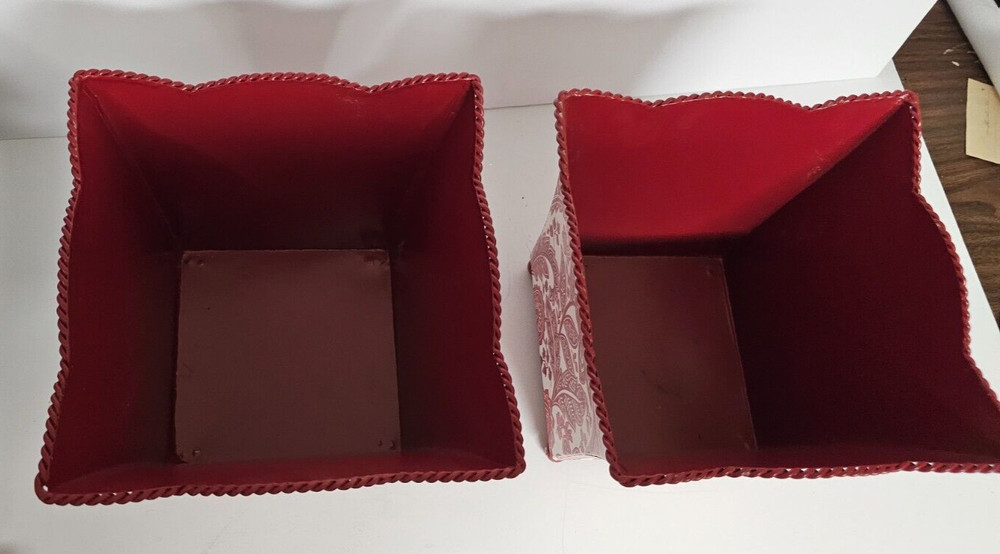 Two Red & White Candy Cane Decoupage Tin Planters 8" x 8.5"