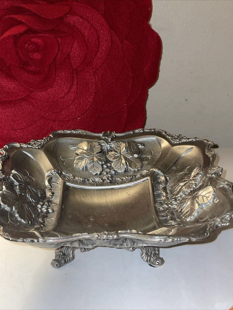 Silver Fruit Tray With White Metal 9x3.5”