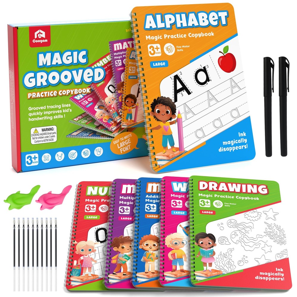 Coogam 6Pcs Magic Grooved Writing Practice for Kids, Handwriting...