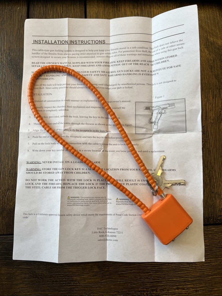 DAC Technologies Firearm Rifle Lock 8” With 2 Keys SET