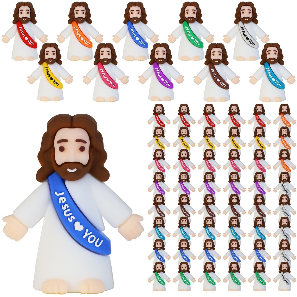 Bamamon 50 Pcs Little Jesus Figures, Mini Figurines in Bulk Multicolor