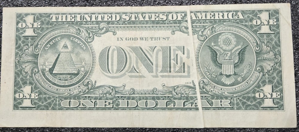 $1 1974 Dollar Bill FRN Gutter Fold Error With Cutting Error On Back Currency