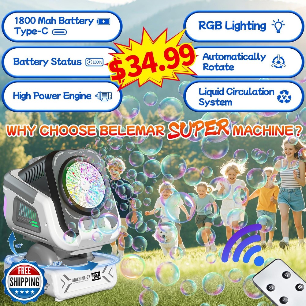 2025 Upgraded Bubble Machine with Remote Control, Automatic Rotat