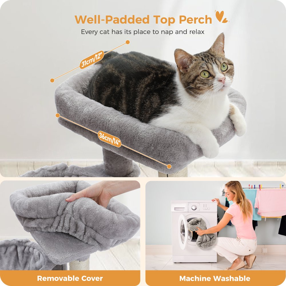 29.5" Cat Tree Condo Tower Multi Level Playing House w/Scratching Post & Hammock