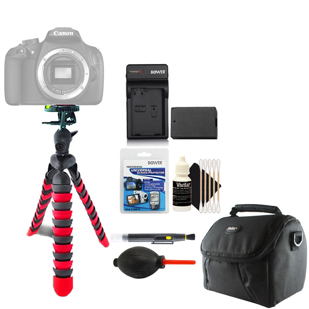 Flexible Tripod + Replacement LP-E10 Battery + Screen Protector + Cleaning Kit