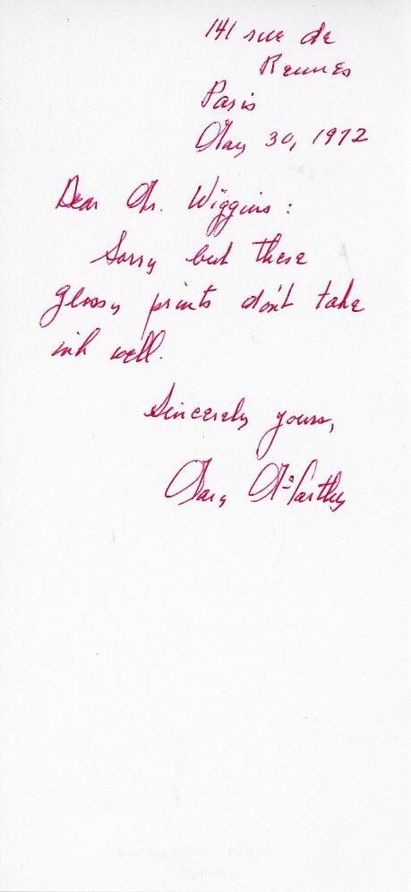Mary McCarthy- Signed Handwritten Note from 1972 (Writer)