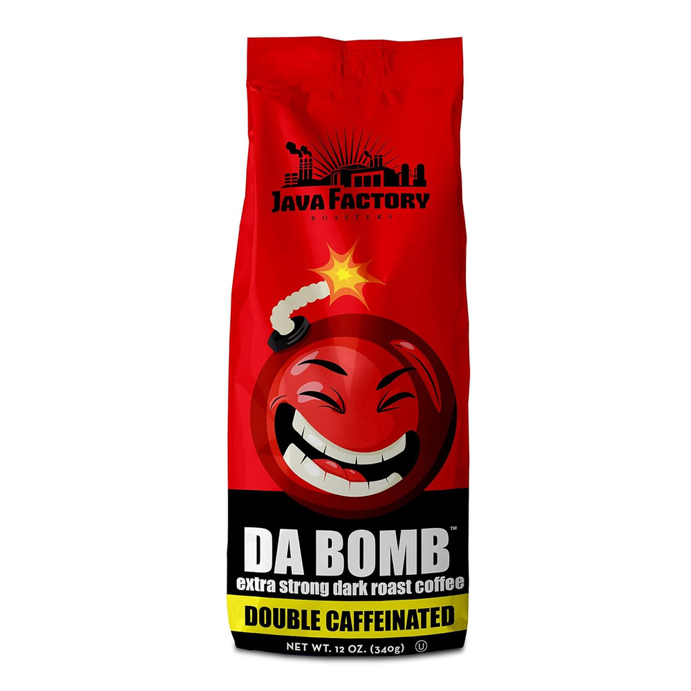 High Caffeine Ground Coffee, Da Bomb Dark Roast, Double Caffeinated for a Bold,