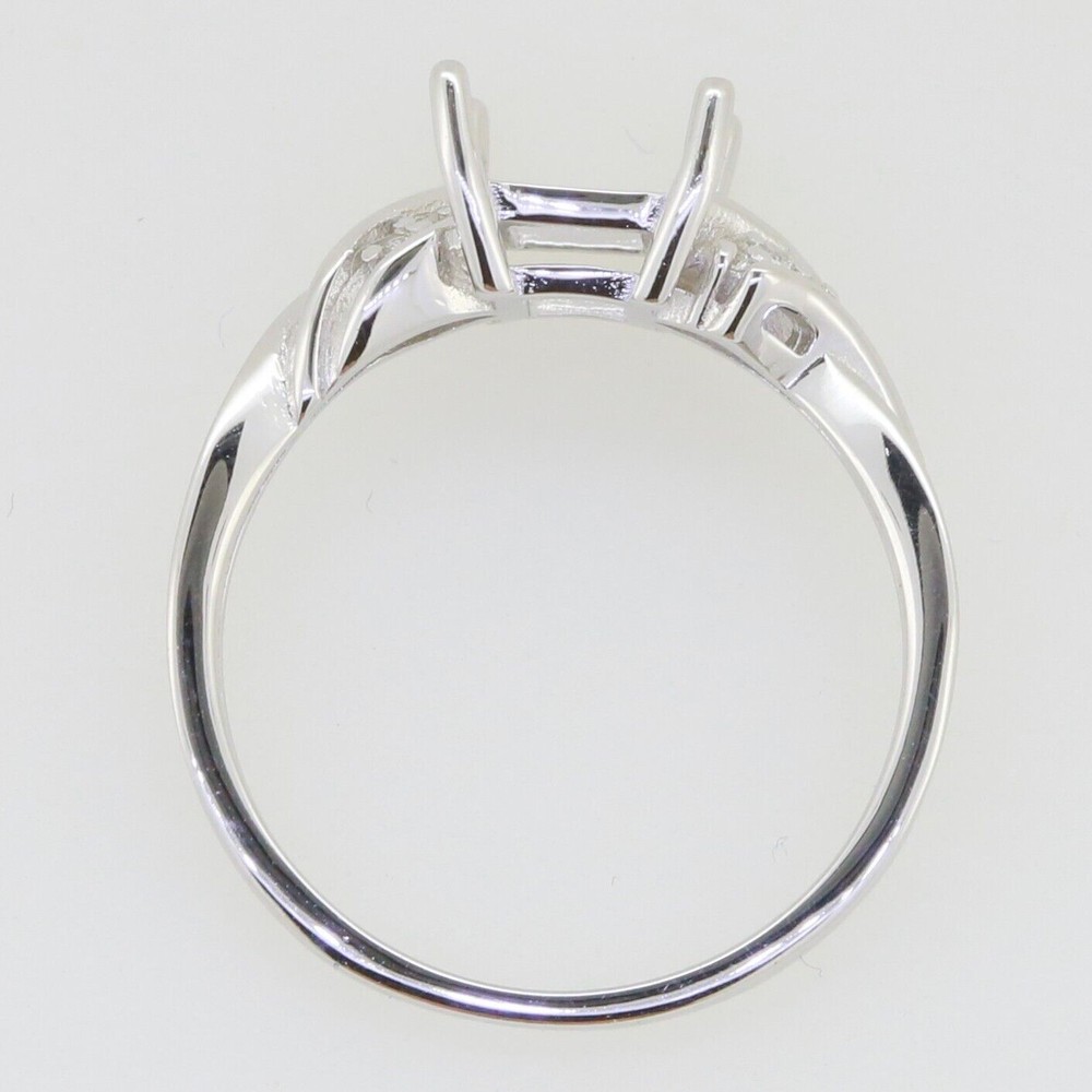 Sterling Silver Semi Mount Ring Setting Emerald OCT 8x6mm Twisted Shank