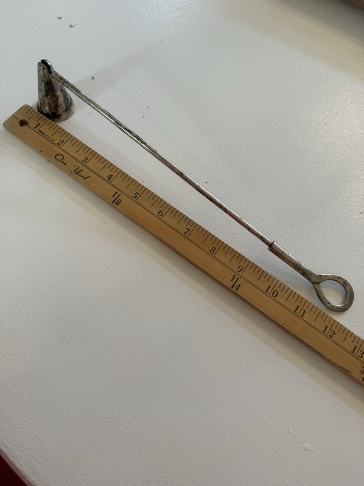 Vintage Silver Plated Candle Snuffer 12" Loop Handle Bell Taper