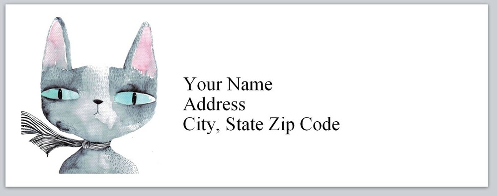 Personalized Address Labels Abstract Grey Cat  (bx 203)