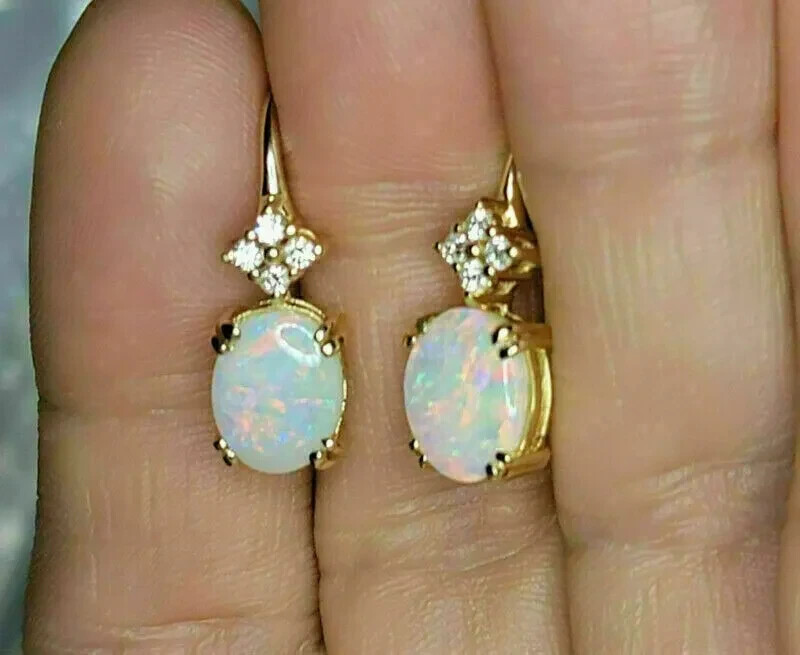 4Ct Oval Cut Fire Opal & Diamond Drop & Dangle Earrings 14k Yellow Gold Plated