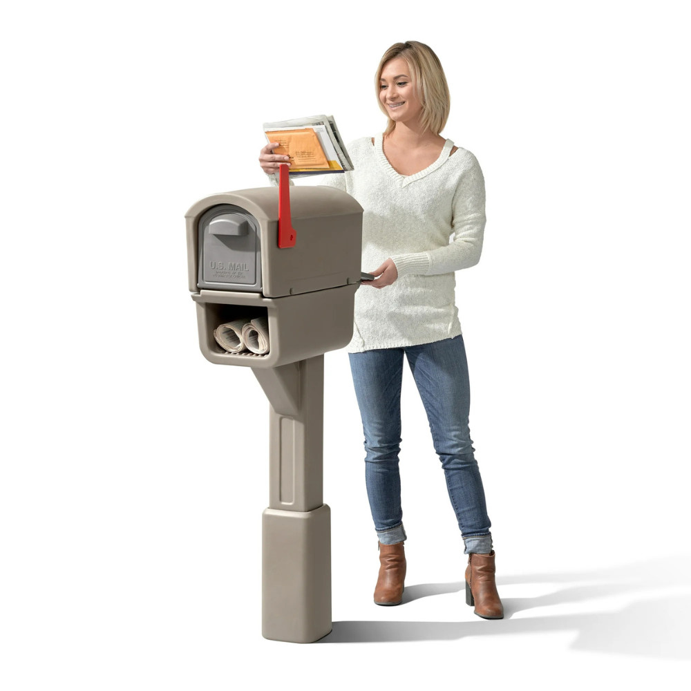 Step2 MailMaster Express Plus Mailbox, Mocha Brown, Durable Plastic, Post Mount