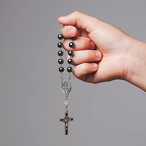 Intercession Hematite Car Rearview Mirror Medal Ornament St Benedict