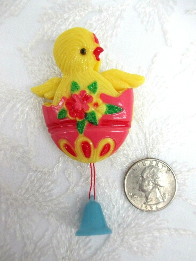 Novelty Easter Baby Chick in Egg Pin Action Pull String Hatching dark pink