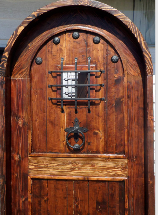 Rustic reclaimed solid lumber arched door wine room castle storybook CUSTOM
