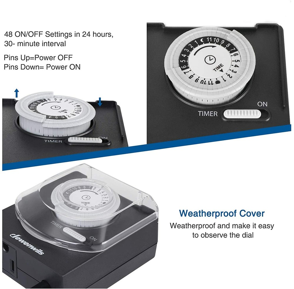 DEWENWILS Outdoor Electrical Outlet Timer Switch Plug in Waterproof Light Timer
