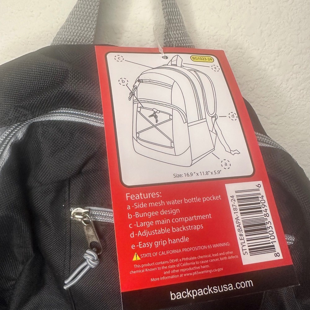 NWT Moda West Black Backpack with Bungee Cord & Mesh Pockets - New