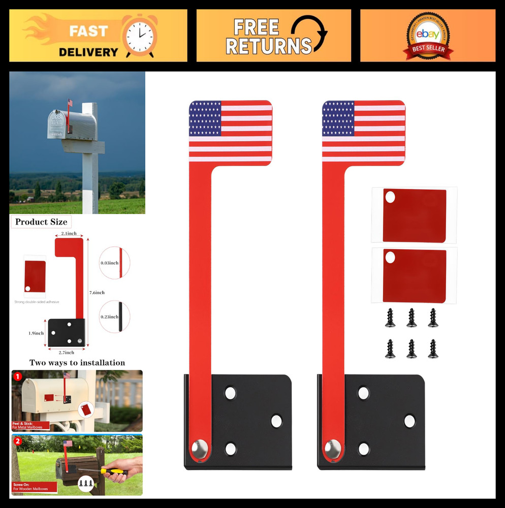 Mailbox Flag Replacement Kit - 2 Pcs Metal Red & Blue Flags for Mailbox Accessor