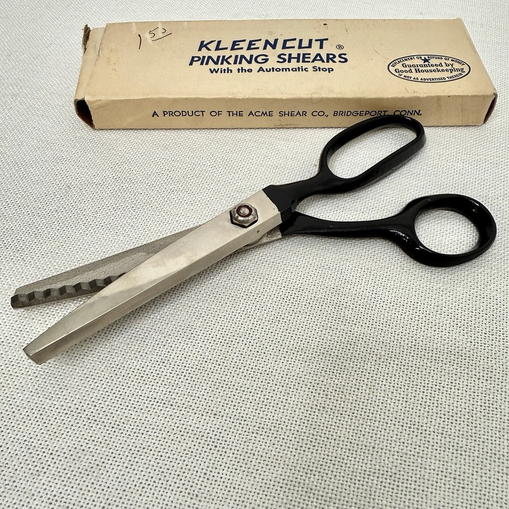 Vintage Kleencut Pinking Shears Fabric Scissors w/ Automatic Stop Original Box