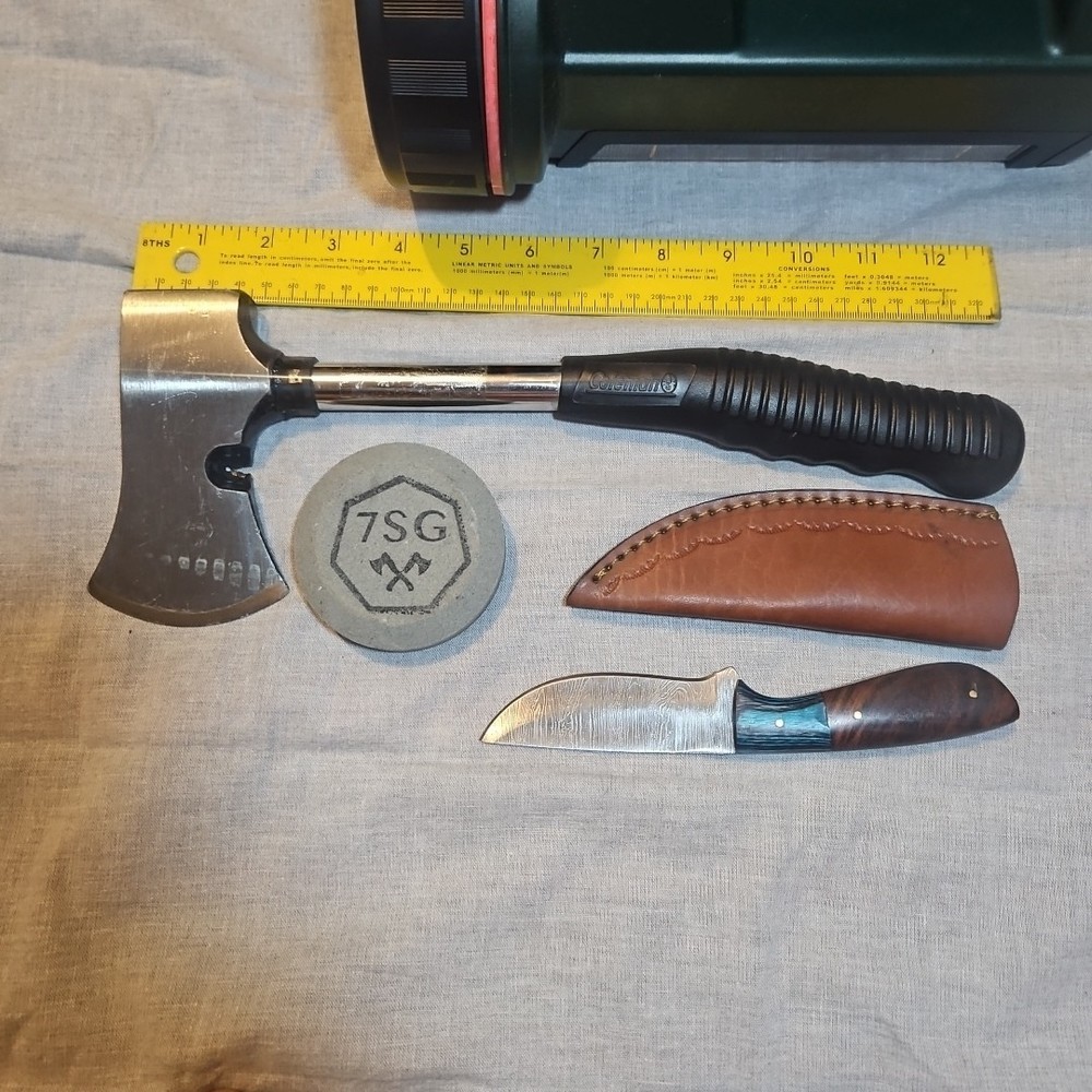 Coleman Camping Bundle Lamp, Knife, Hatchet and Sharpner