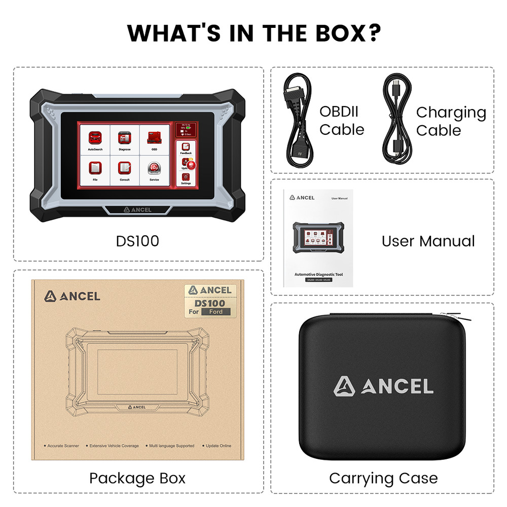 ANCEL DS100 Automotive Scanner OBD2 Diagnostic Tool ABS SRS ECM TCM Code Reader