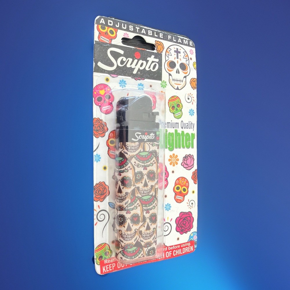 Scripto Premium Quality Lighter *Colorful Skull Design* (Adjustable Flame)