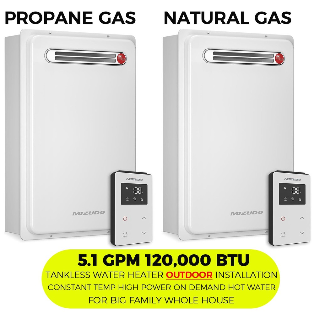 120,000BTU 5.1GPM Tankless Water Heater Outdoor Instant Hot Water Heater NG/LPG
