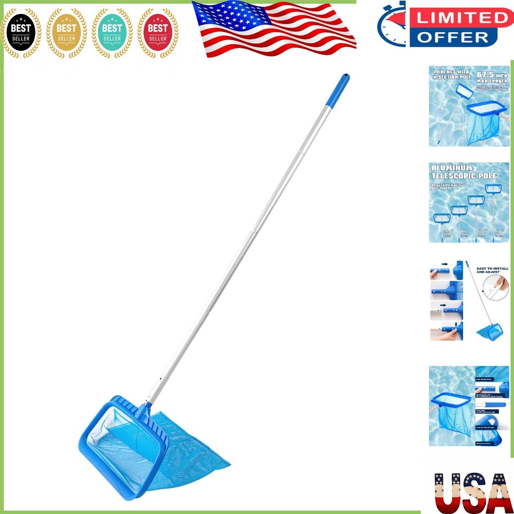 Durable Fine Mesh Pool Net with 26.4"-66.5" Adjustable Pole and Large Capacity