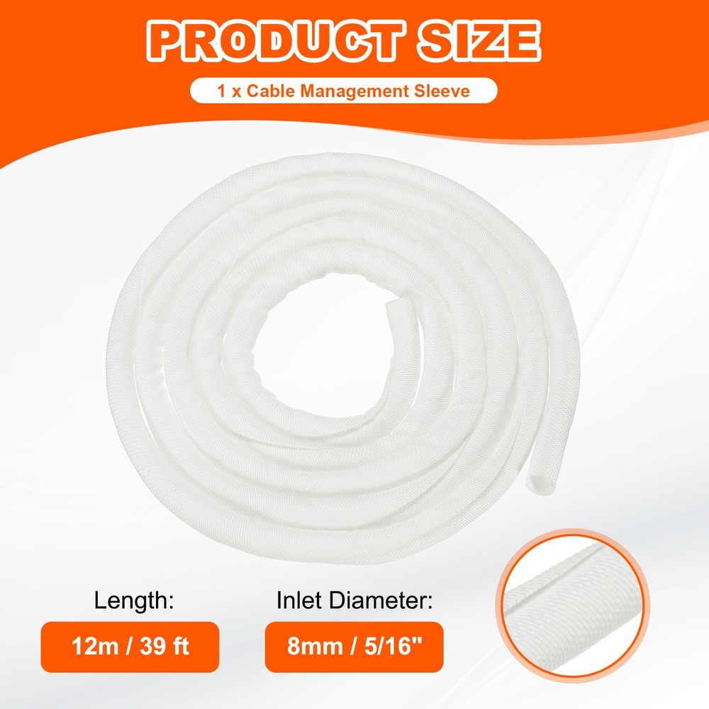 Wire Split Braided Cable Management Sleeve, White (5/16" - 39 Feet)