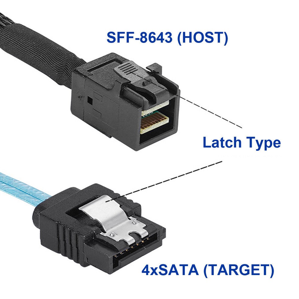 Lot Mini SAS SFF-8643 Target to 4 SATA 7pin Host Hard Disk Data Serve Raid Cable